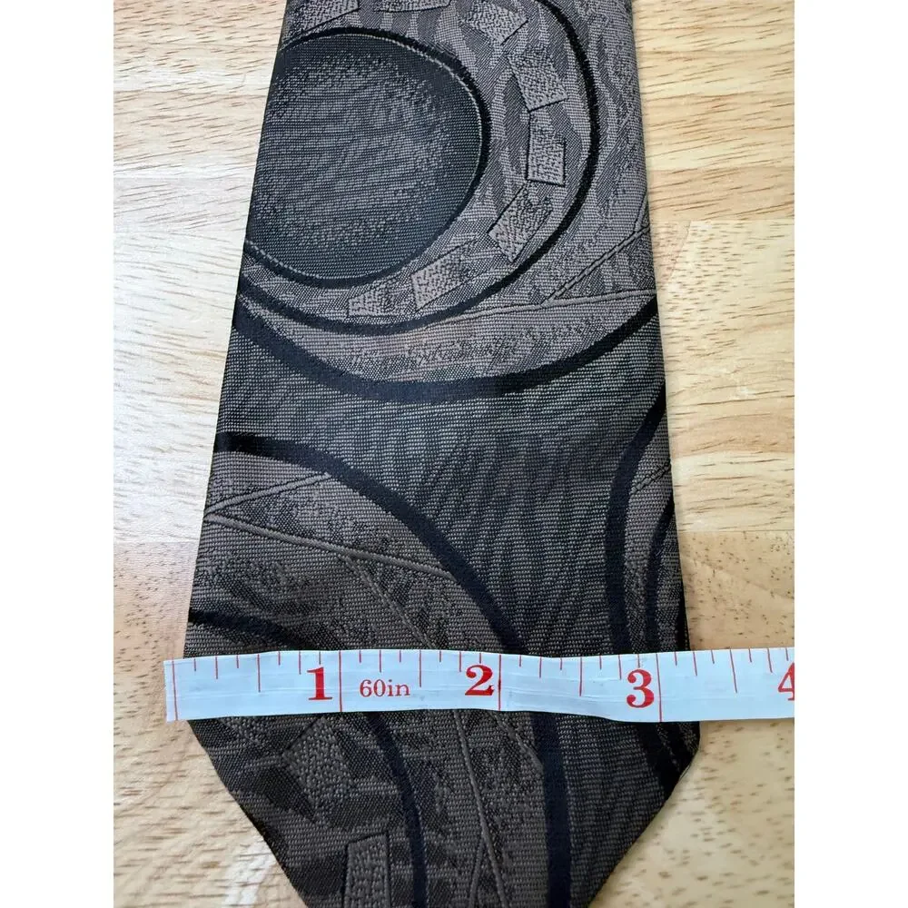 Delmani Italy Men's Neck Tie Dark Taupe Brown Black Abstract